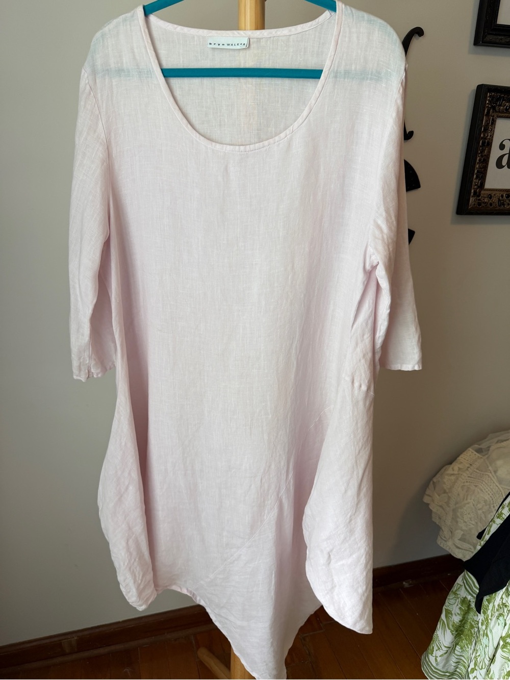 Bryn Walker Asymmetrical Linen Tunic Top Pale Pink Oversized Sz Large Lagenlook